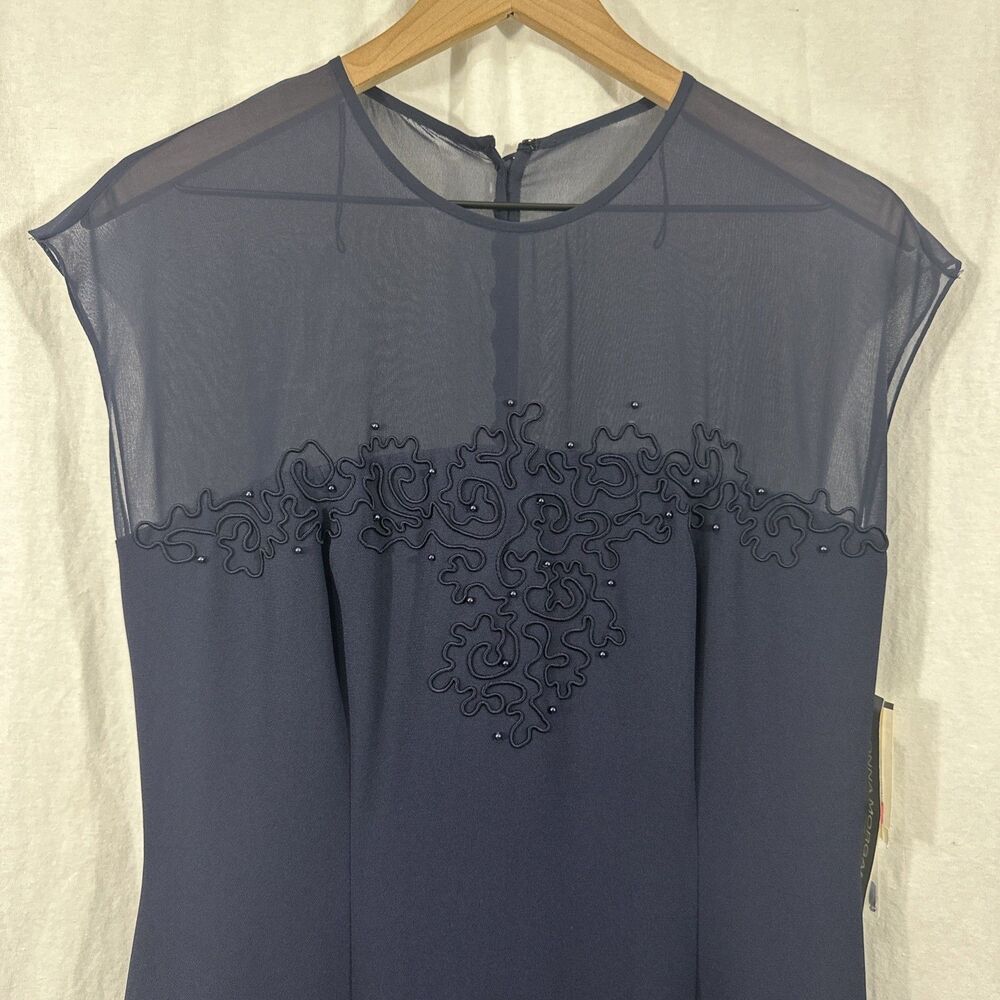 Donna Morgan Blue Sheer Illusion Neckline Embellished Formal Dress Sz 6 *READ*